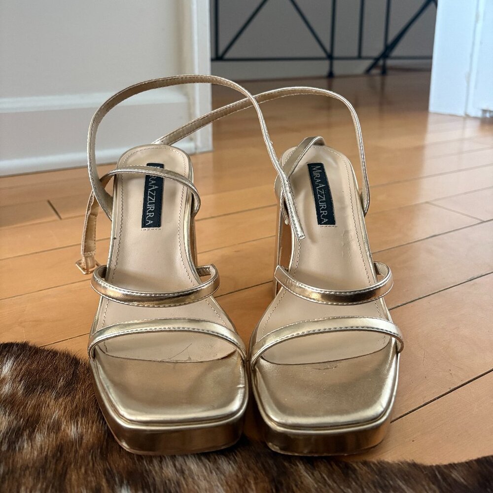 Metallic Gold Strappy Chunky Heel Platforms